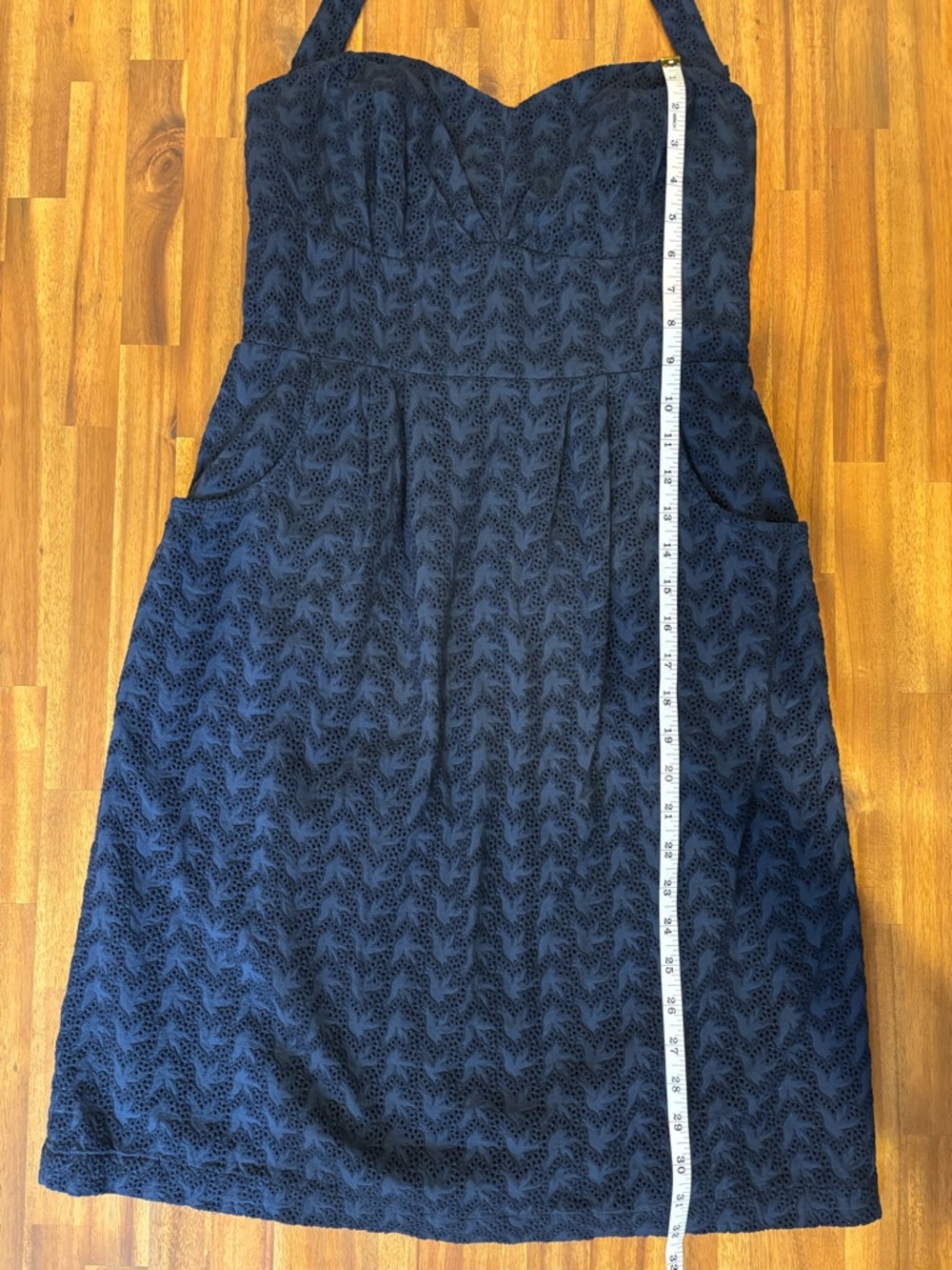 Anthropologie Girls From Savoy Blue Eyelet Swallow Print Halter Dress Size 10 - Picture 15 of 16